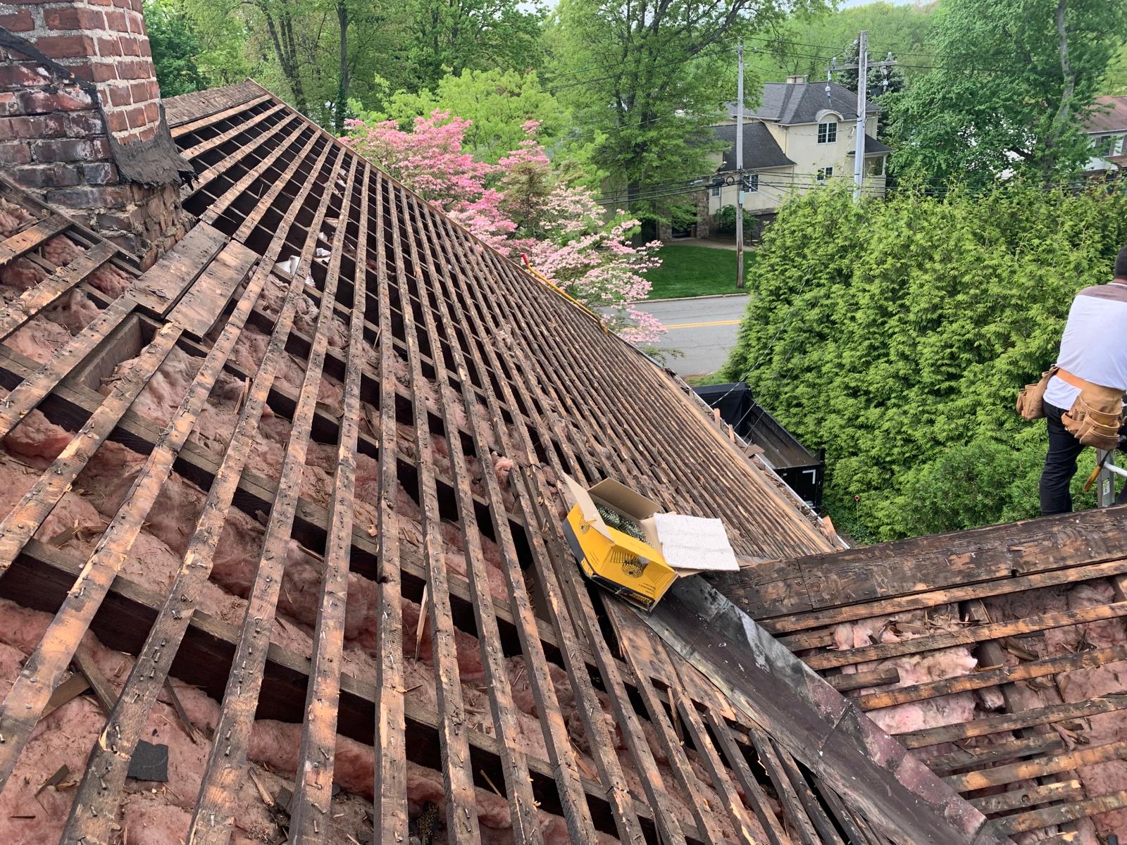 Existing roof structure prepared for construction